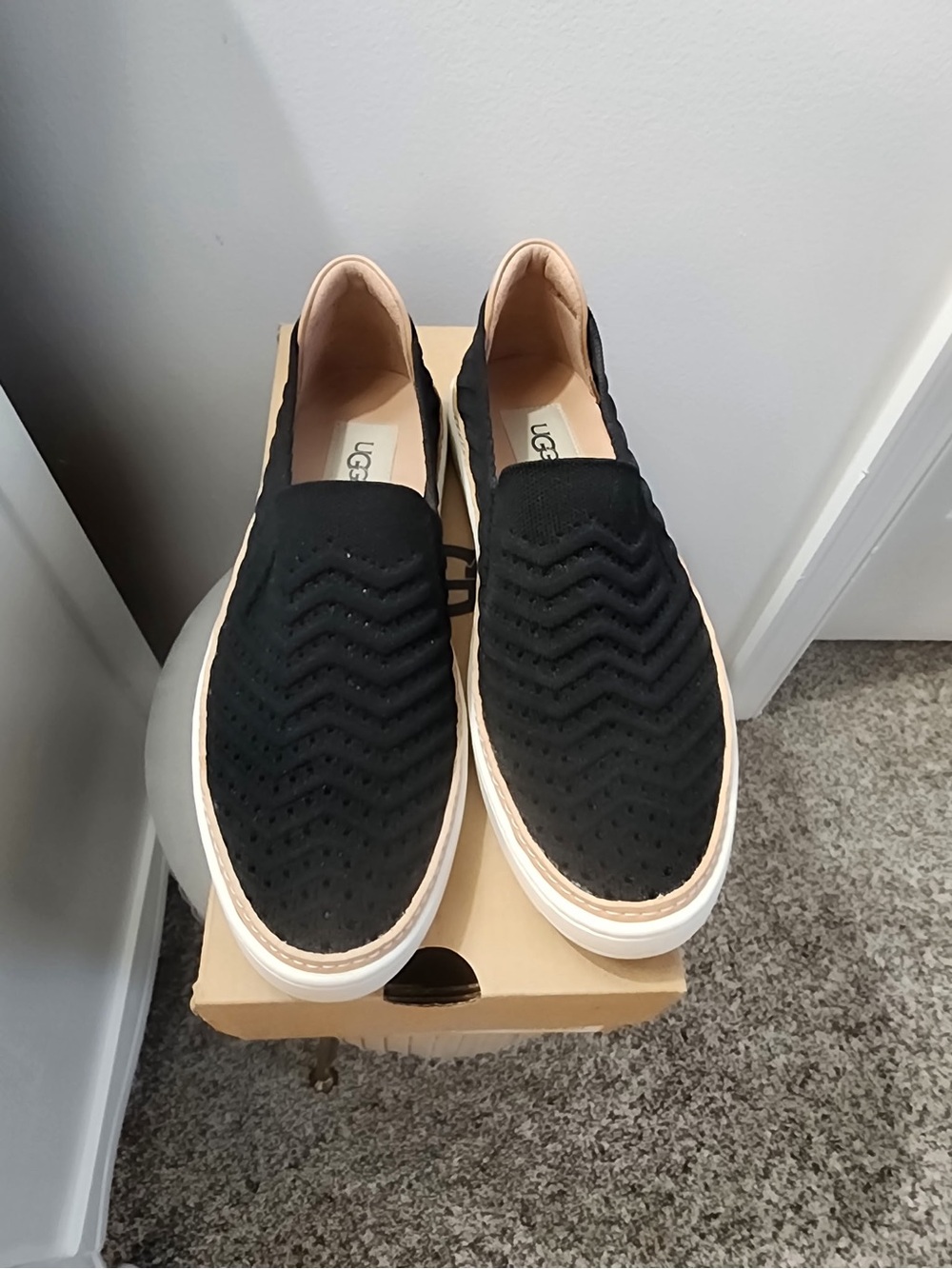 UGG Women’s  Black Slip-On Perforated Loafers with Cream Sole